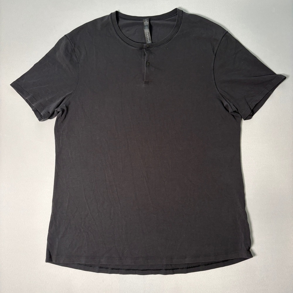 Lululemon Shirt Tech Henley Snap Button Short Sleeve Men Extra Large Black